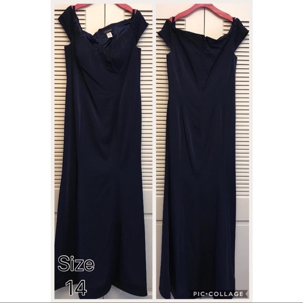 La Femme Navy Blue Evening Gown